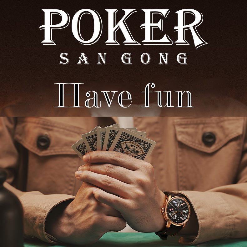 Montre automatique de poker à trois cartes en argent de la série Player de Lucky Harvey