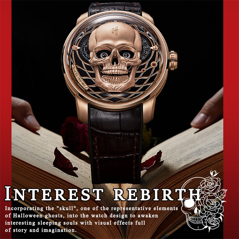 【Limited Edition 111pcs】Rose Gold Skull Automatic Mechanism Watch Lucky Harvey