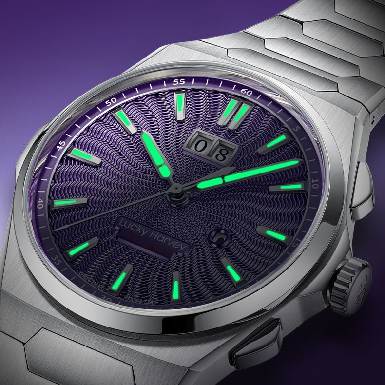 【Édition limitée 300 pièces】Sound Of Nature Guilloché Cadran violet Grande date Montre automatique à carillon Lucky Harvey