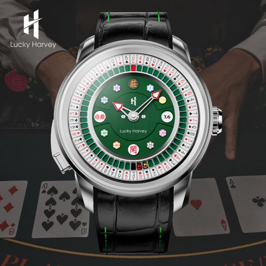 Montre automatique de roulette de poker en argent de la série Player de Lucky Harvey