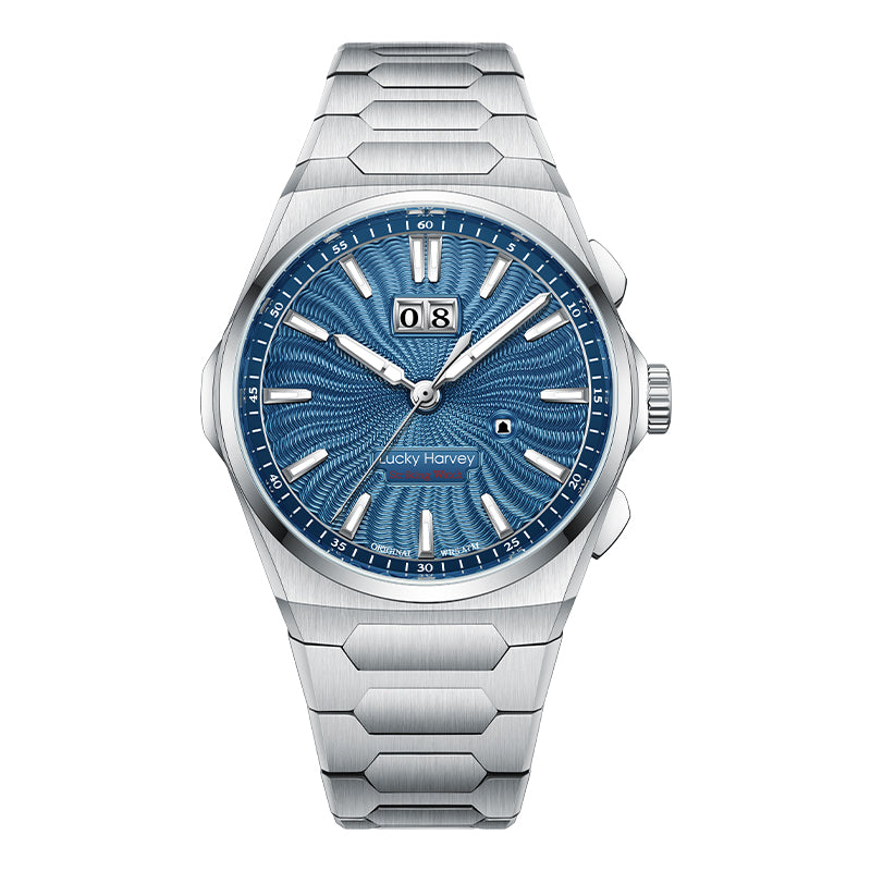 【Limited Edition 300PCS】Sound Of Nature Guilloché Ocean Blue Dial Big Date Chiming Automatic Watch Lucky Harvey