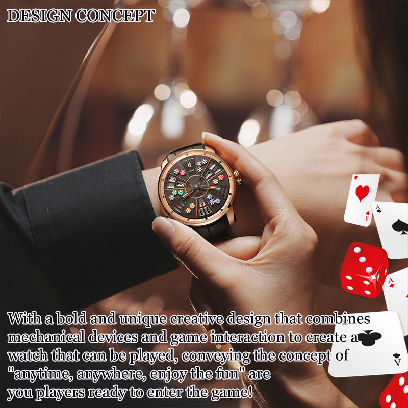 Montre automatique de poker à trois cartes en argent de la série Player de Lucky Harvey