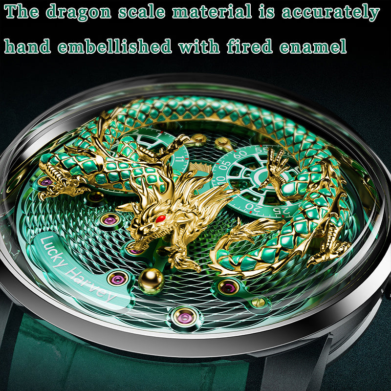 【Limited Edition】2024 Green Enamel Dragon Scale 999 Gold Pearl Automata Watch 200PCS Lucky Harvey