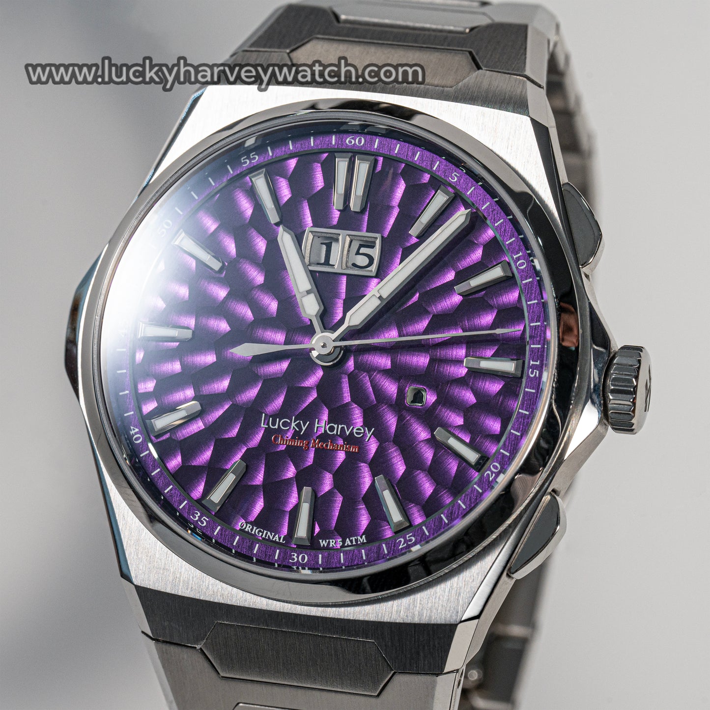 【Limited Edition 300pcs】Hammer Dial Big Date Automatic Winding Purple Chiming Watch Lucky Harvey