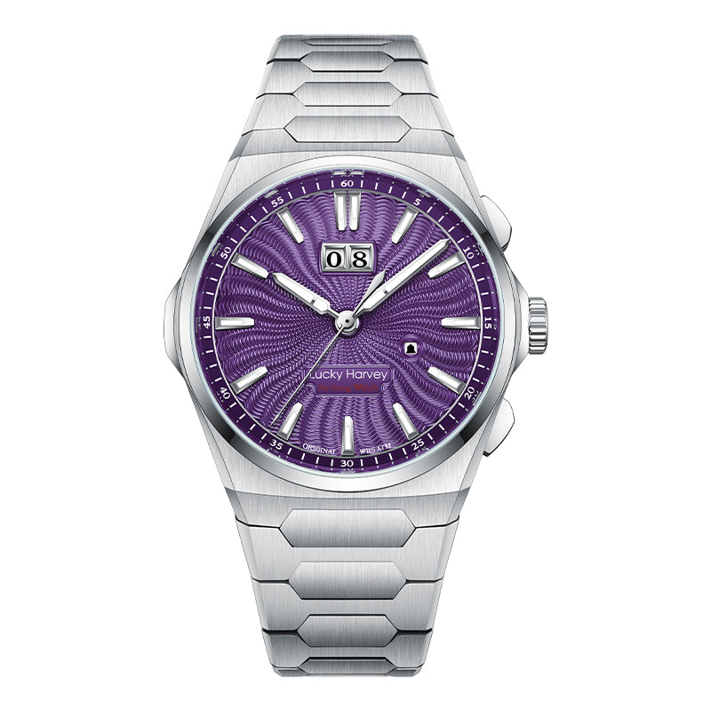 【Édition limitée 300 pièces】Sound Of Nature Guilloché Cadran violet Grande date Montre automatique à carillon Lucky Harvey
