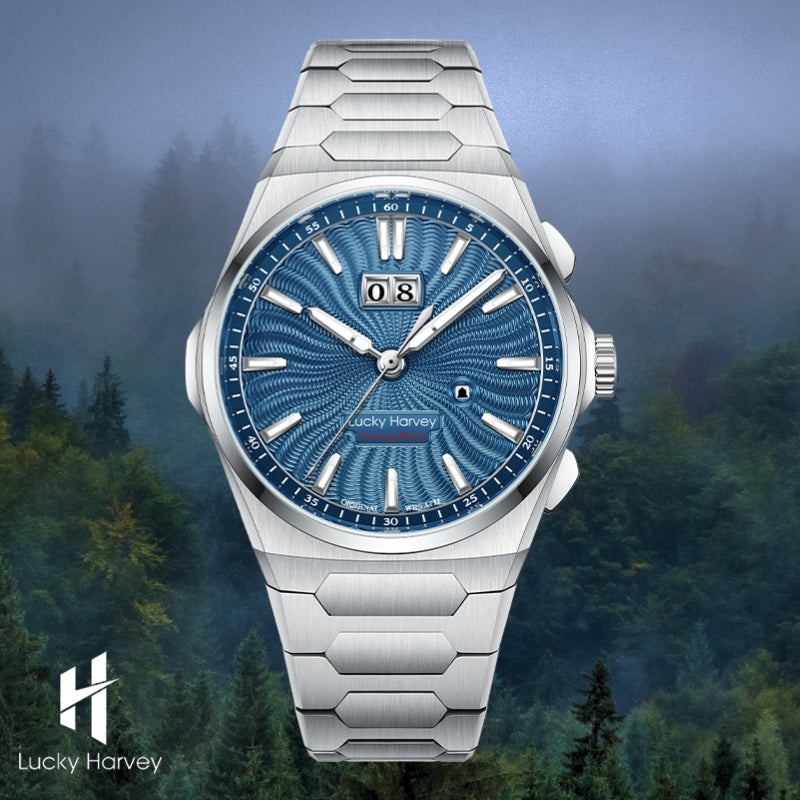 【Limited Edition 300PCS】Sound Of Nature Guilloché Ocean Blue Dial Big Date Chiming Automatic Watch Lucky Harvey