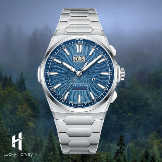 【Limited Edition 300PCS】Sound Of Nature Guilloché Ocean Blue Dial Big Date Chiming Automatic Watch Lucky Harvey