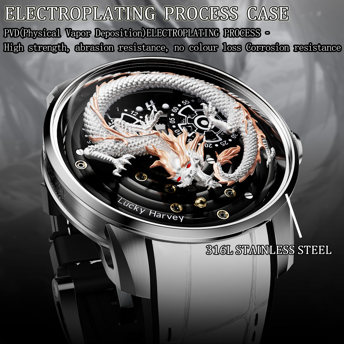 White Dragon Automata Watch 999 Gold Bead Luminous Lucky Harvey