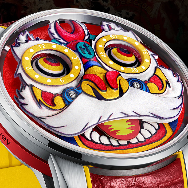 Red Lion Dance Moving Eye Automatic LH001 Movement Luminous Watch For Men Lucky Harvey