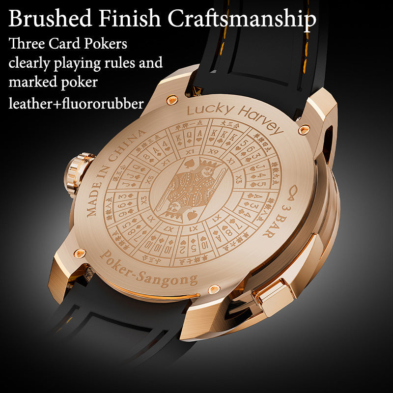 Montre automatique de poker à trois cartes en argent de la série Player de Lucky Harvey