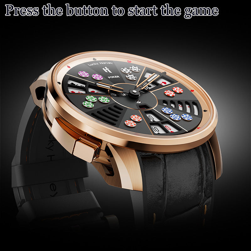 Montre automatique de poker à trois cartes en argent de la série Player de Lucky Harvey