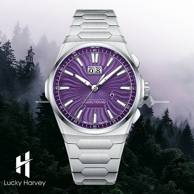 【Édition limitée 300 pièces】Sound Of Nature Guilloché Cadran violet Grande date Montre automatique à carillon Lucky Harvey
