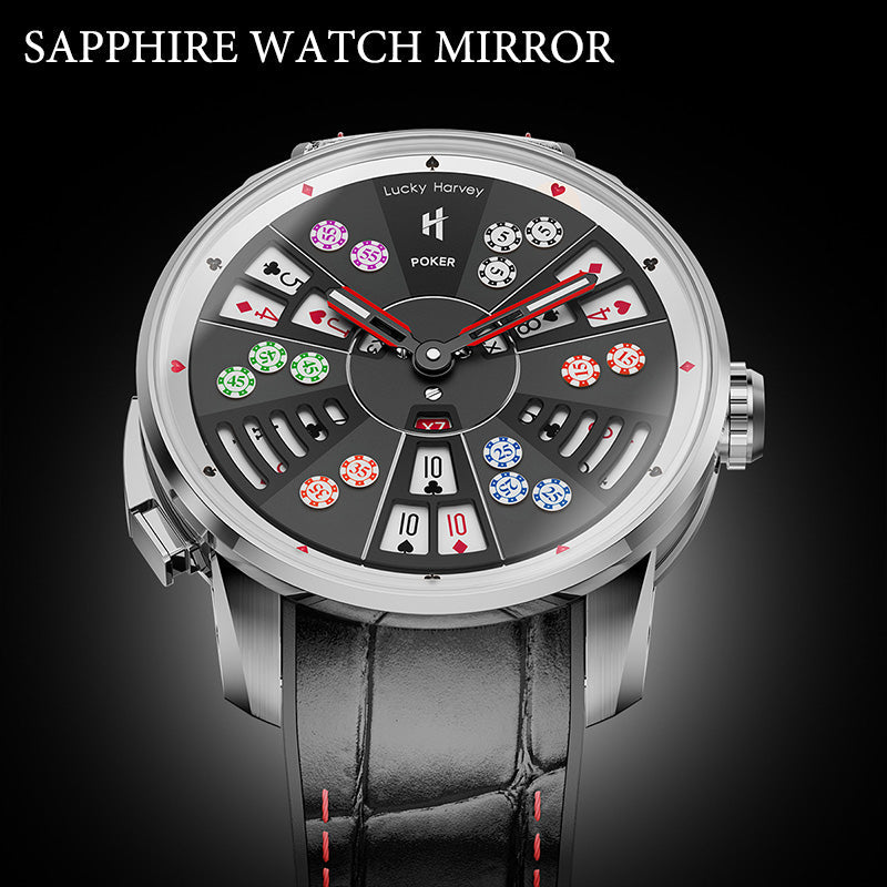 Montre automatique de poker à trois cartes en argent de la série Player de Lucky Harvey