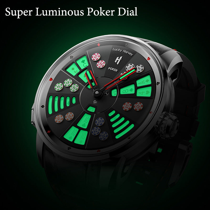 Montre automatique de poker à trois cartes en argent de la série Player de Lucky Harvey