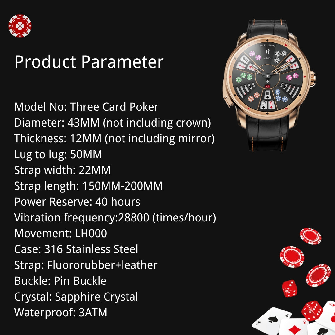 Player Series Gold Three Card Poker Automatic Watch Lucky Harvey
