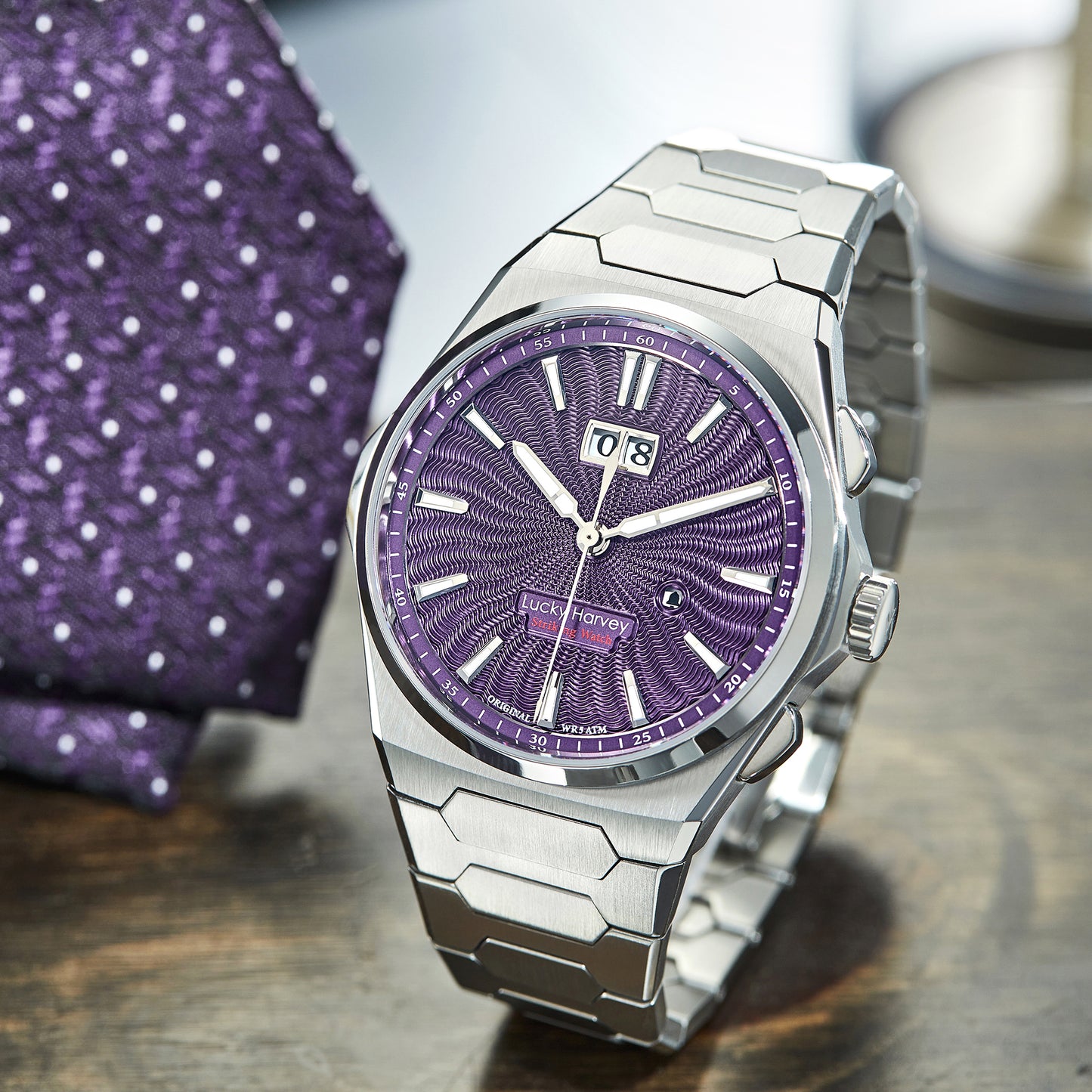 【Édition limitée 300 pièces】Sound Of Nature Guilloché Cadran violet Grande date Montre automatique à carillon Lucky Harvey