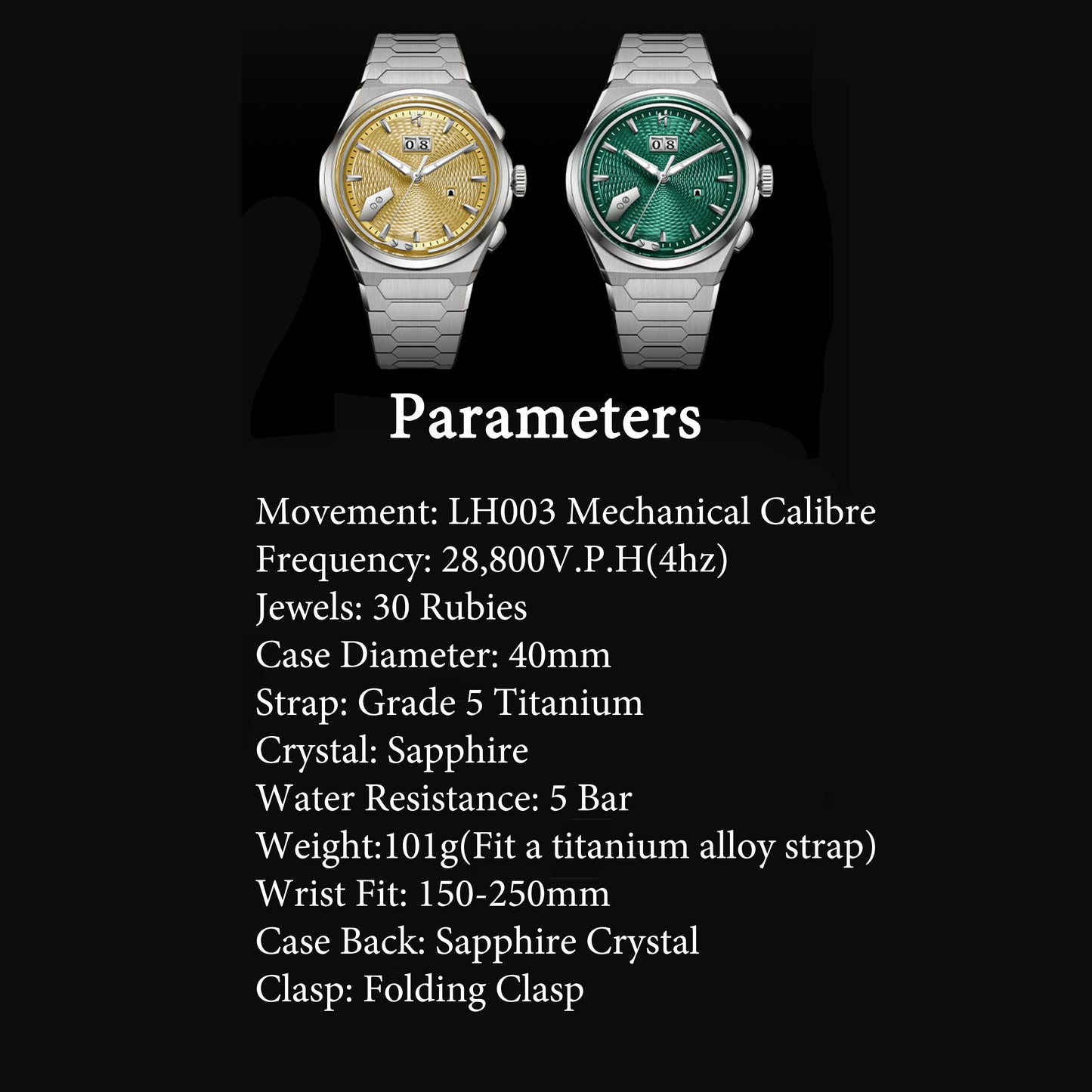 Wheat Ear Pattern Grade 5 Titanium Green Guilloché Chiming Watch 2.0