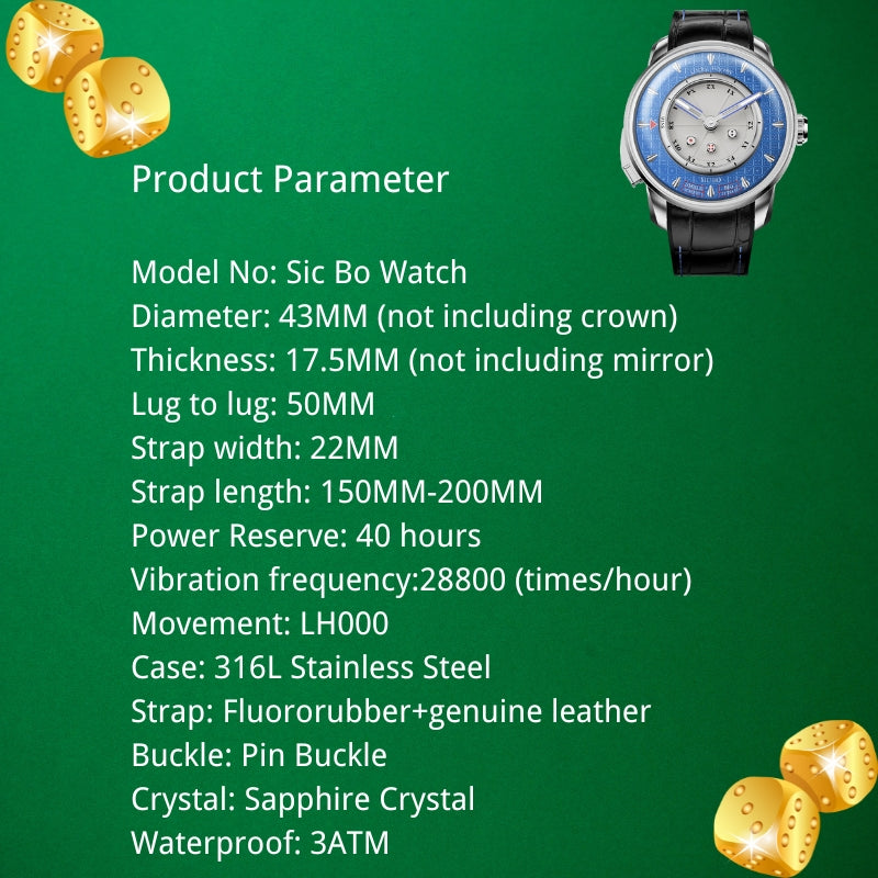 Player Series Blue Sic Bo Automatic Watch Lucky Harvey