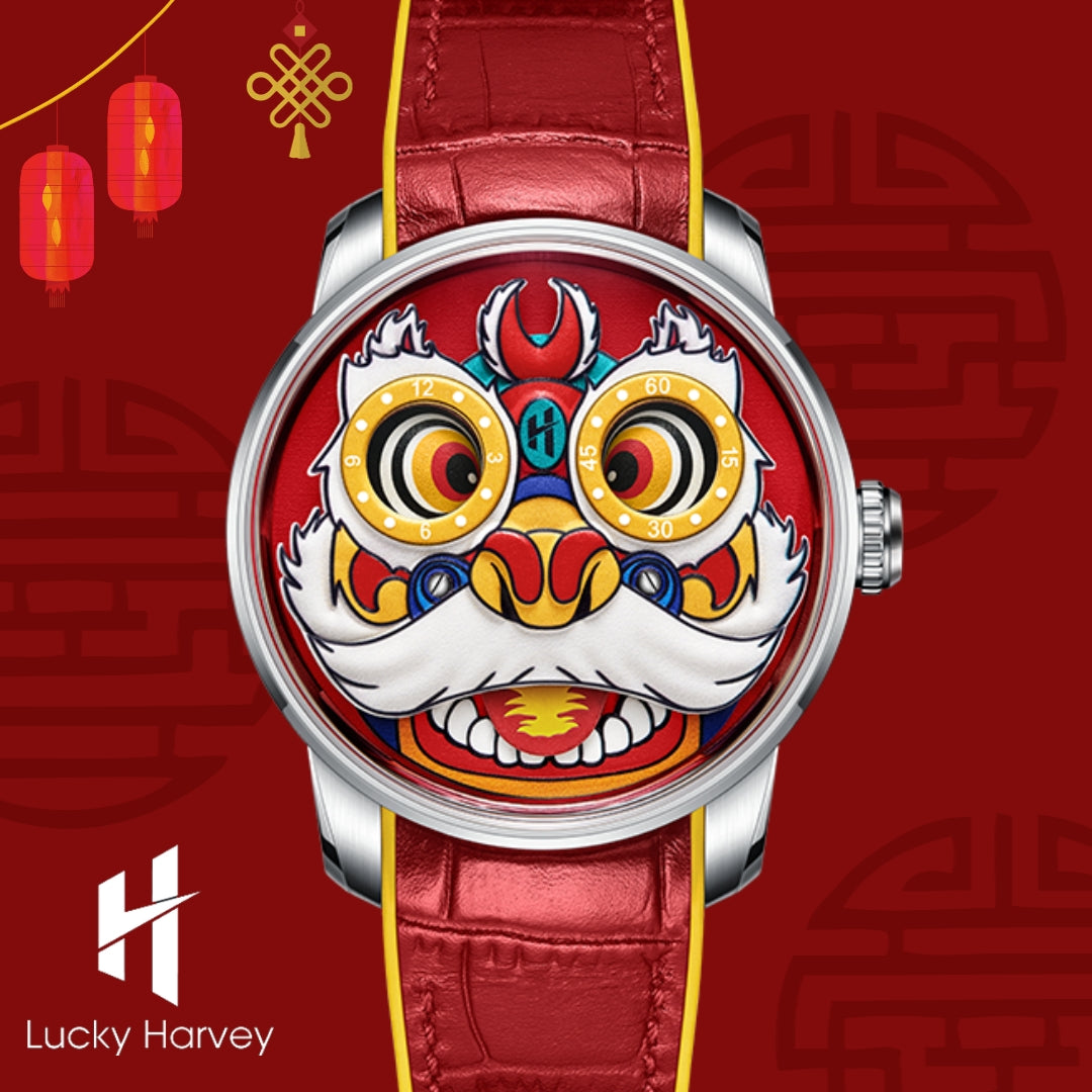 Red Lion Dance Moving Eye Automatic LH001 Movement Luminous Watch For Men Lucky Harvey