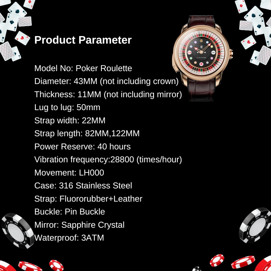 Player Series Gold Poker Roulette Automatic Watch Lucky Harvey