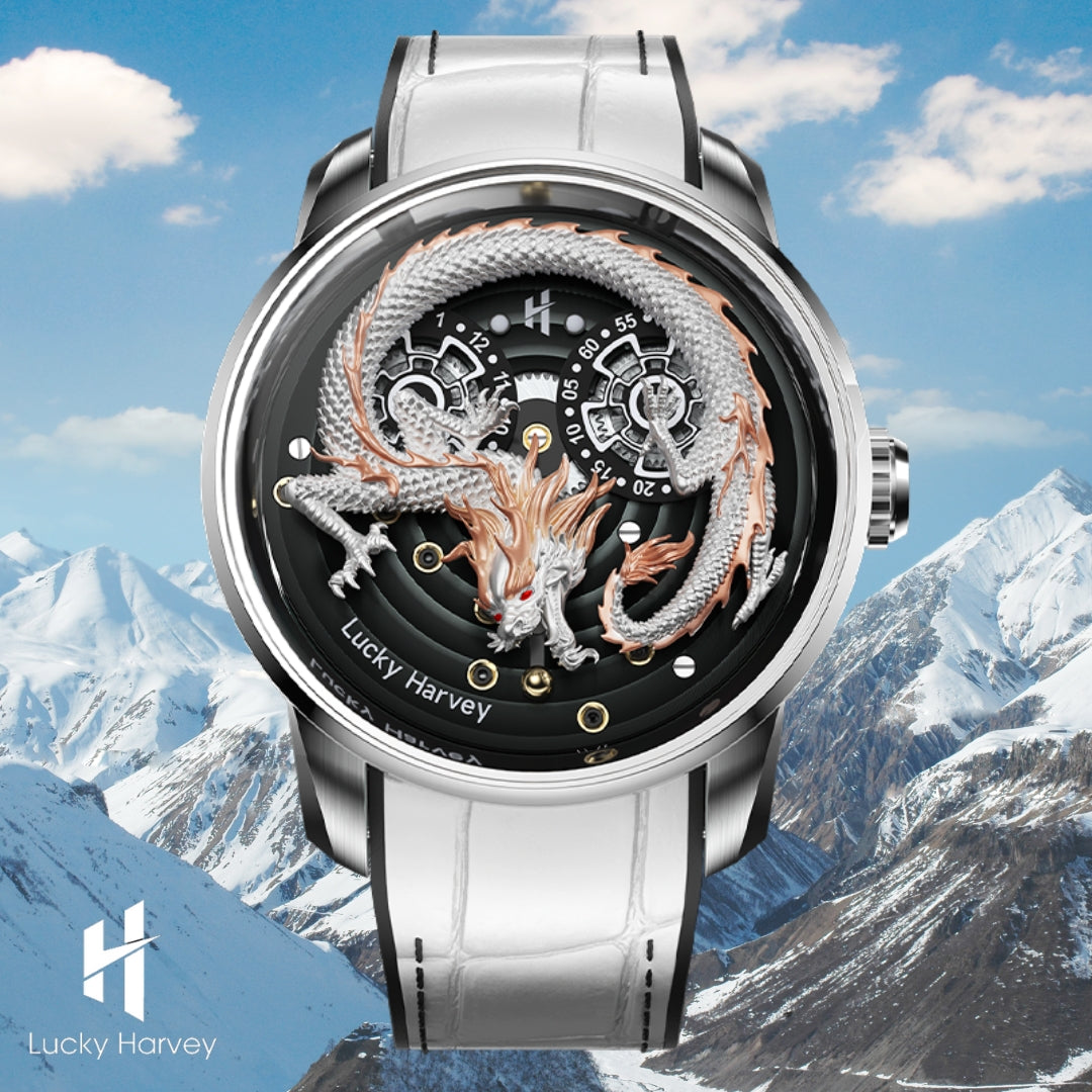 White Dragon Automata Watch 999 Gold Bead Luminous Lucky Harvey