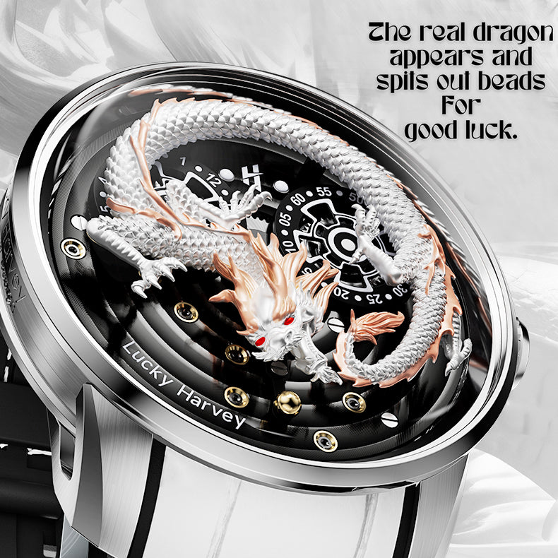 White Dragon Automata Watch 999 Gold Bead Luminous Lucky Harvey