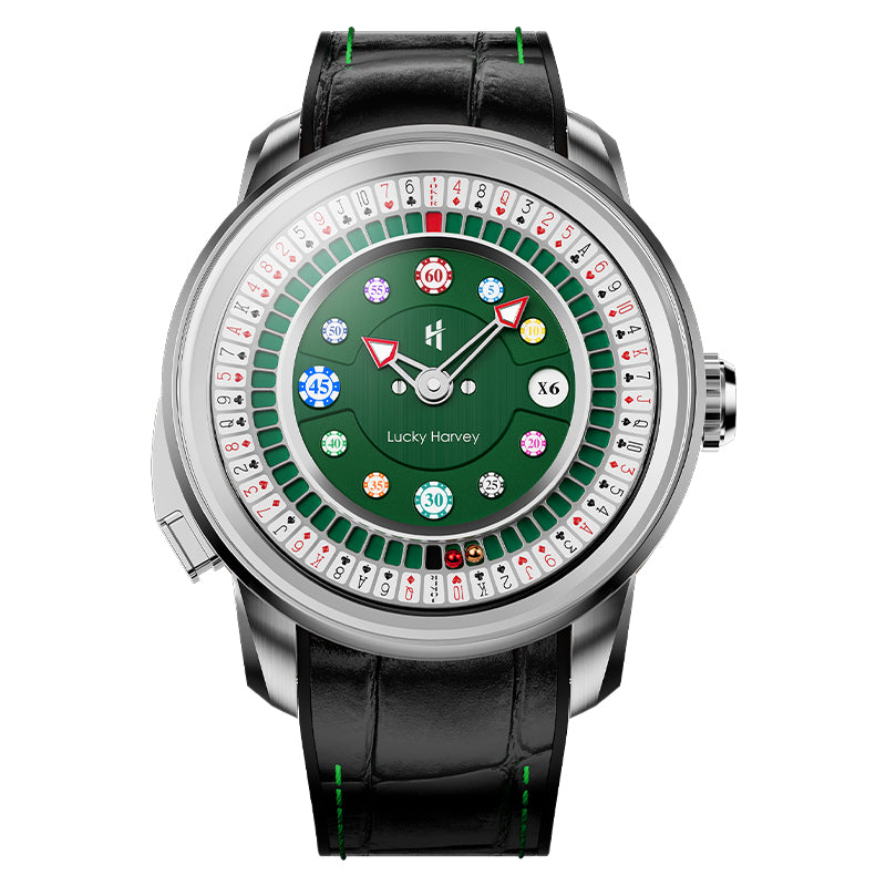 Reloj automático Player Series Silver Poker Roulette de Lucky Harvey