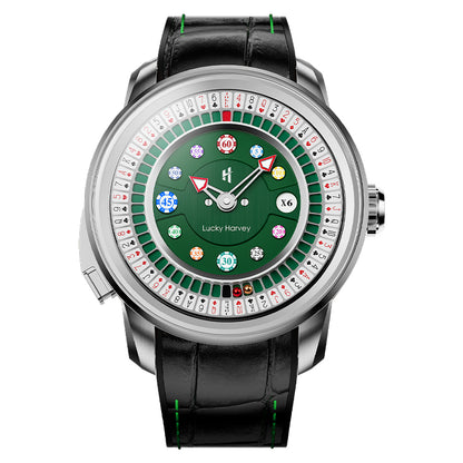 Player Series Silver Poker Roulette Automatic Watch Lucky Harvey