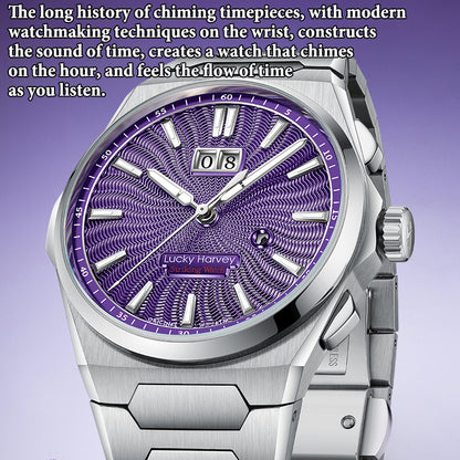 【Limited Edition 300PCS】Sound Of Nature Guilloché Purple Dial Big Date Chiming Automatic Watch Lucky Harvey