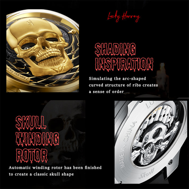 【Limited Edition 111pcs】Silver Skull Automatic Mechanism Watch Lucky Harvey