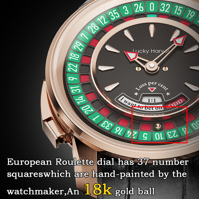 Lucky Harvey European Roulette Casino Watch with 18K Gold Ball – Automatic Mechanical Luxury Watch