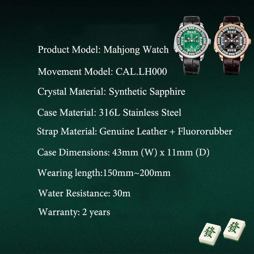 Lucky Harvey Mahjong Game Wheel Automatic Winding WristWatch