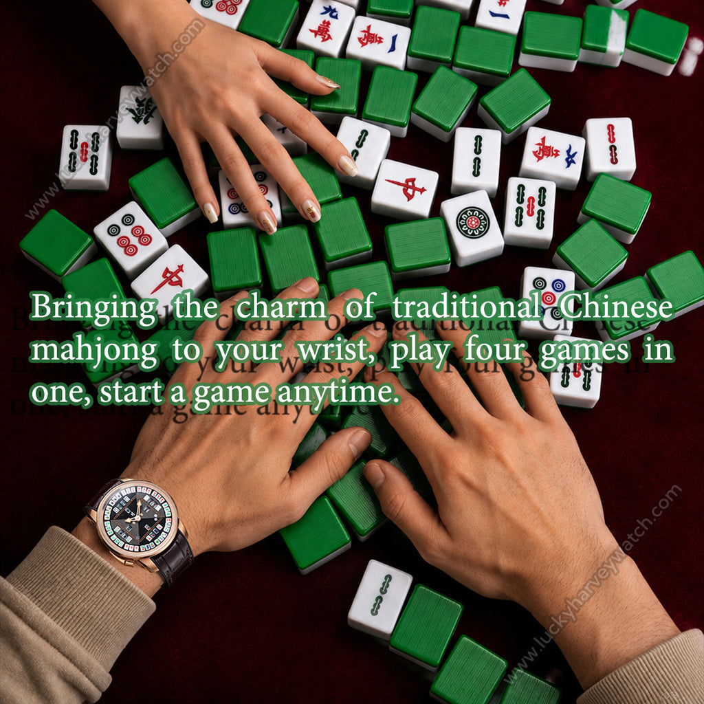 Lucky Harvey Mahjong Game Wheel Automatic Winding WristWatch