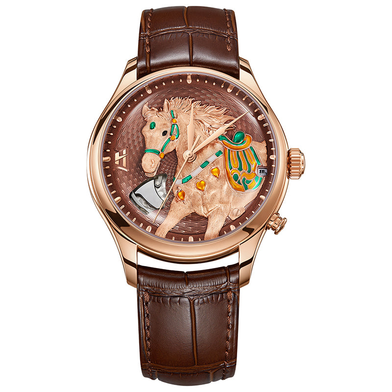 Lucky Harvey 2026 Gold Brown Horse Chiming Automaton Grade 5 Titanium Alloy Watch  - Limited Edition of 100