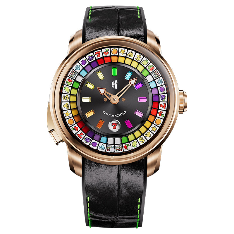 【Limited 100pcs】Lucky Harvey Player Series Gemstone Hour Markers Gold Slot Machine Watch