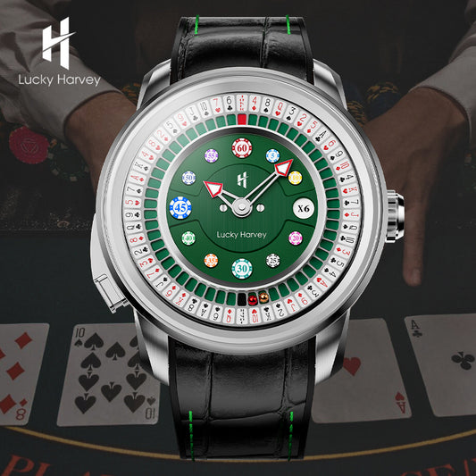 Player Series Silver Poker Roulette Automatic Watch Lucky Harvey