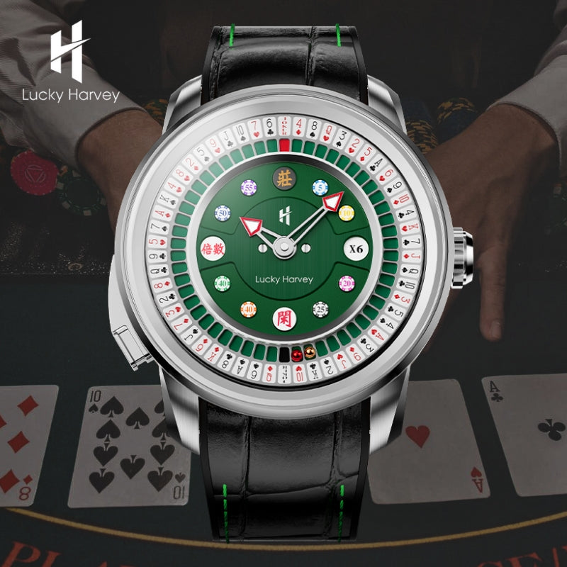 Player Series Silver Poker Roulette Automatic Watch Lucky Harvey