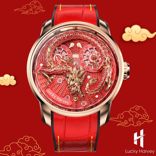 【Limited Edition】2024 Red Enamel Dragon Scale 999 Gold Pearl Automata Watch 100PCS Lucky Harvey