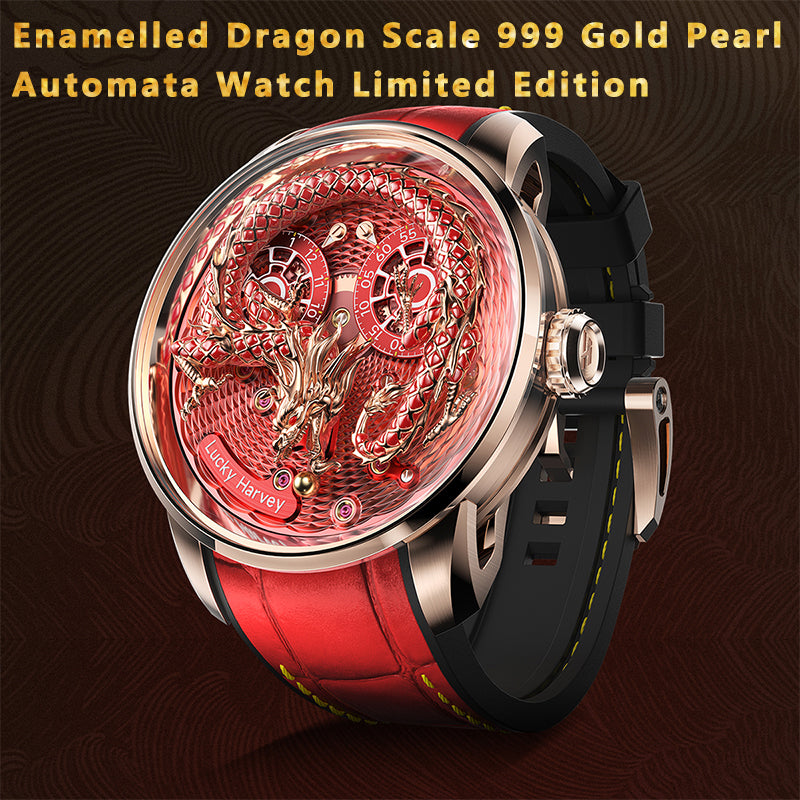 【Limited Edition】2024 Red Enamel Dragon Scale 999 Gold Pearl Automata Watch 100PCS Lucky Harvey