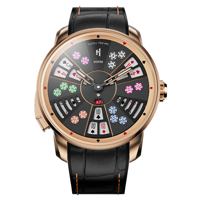 Montre automatique de poker à trois cartes en or de la série Player de Lucky Harvey