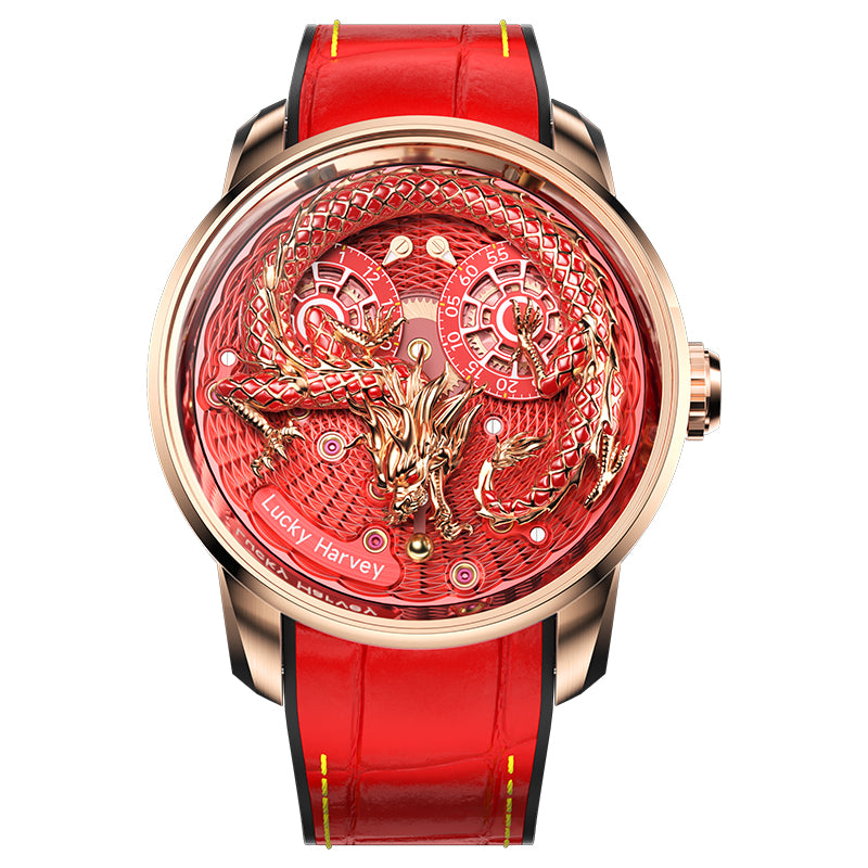 【Sold Out】2024 Red Enamel Dragon Scale 999 Gold Pearl Automata Watch Limited Edition 100PCS Lucky Harvey