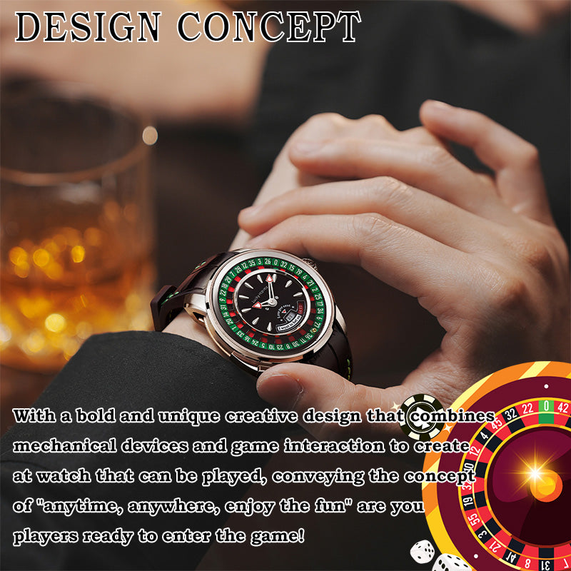 Lucky Harvey Silver European Roulette Casino Watch with 18K Gold Ball – Automatic Mechanical Luxury Watch