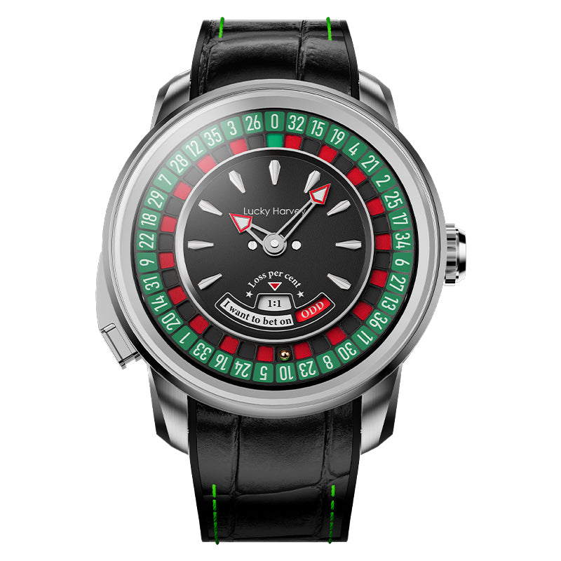 Lucky Harvey Silver European Roulette Casino Watch with 18K Gold Ball – Automatic Mechanical Luxury Watch
