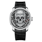 【Édition limitée 111 pièces】Montre à mécanisme automatique en forme de crâne argenté Lucky Harvey