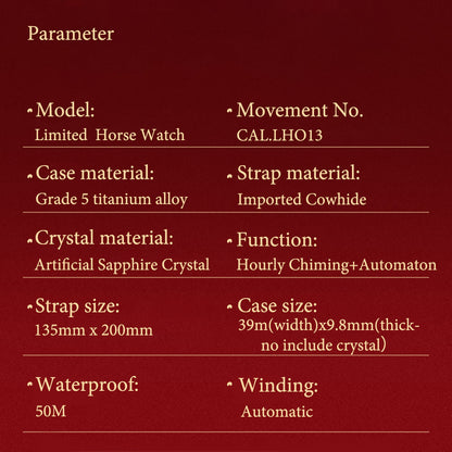 Pre-Sale【Limited 100pcs】2026 Chiming Automaton Lucky Harvey Horse Watch Grade 5 Titanium Alloy Blue 骢(cōng)