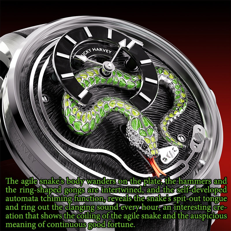 【Édition limitée 100 pièces】2025 Montre mécanique à carillon Snake Automata en émail doré Lucky Harvey