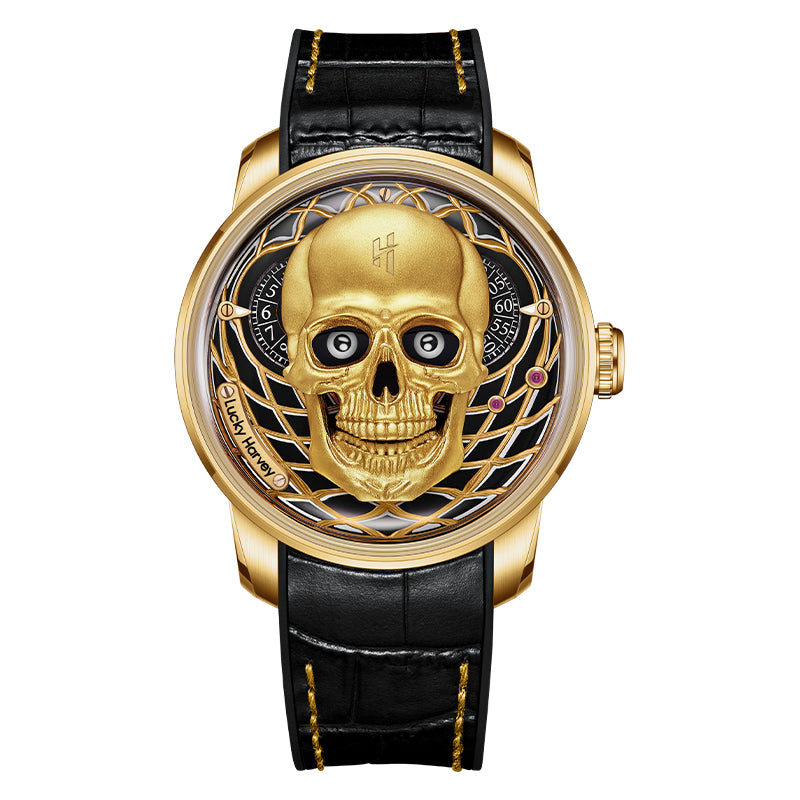 【Limited Edition 111pcs】Gold Skull Automatic Mechanism Watch Lucky Harvey