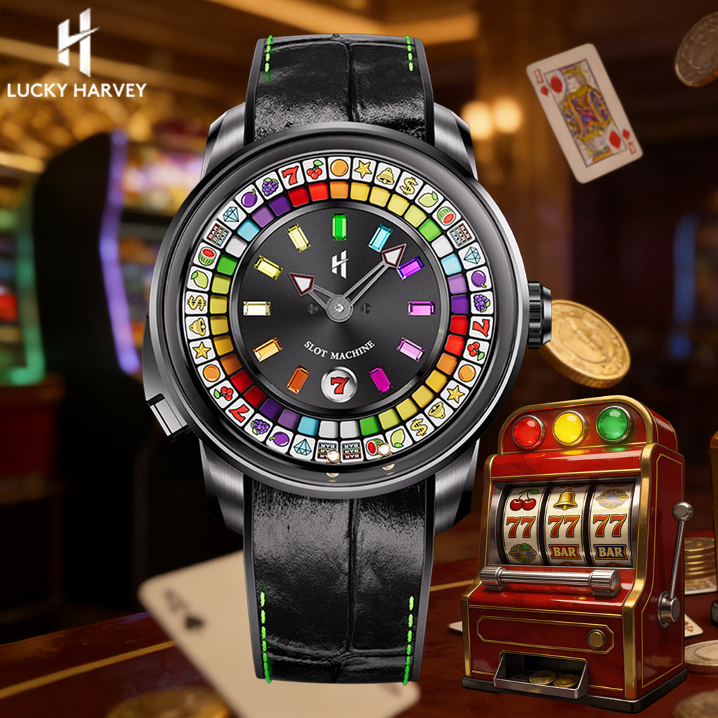 Lucky Harvey Black Slot Machine Roulette Watch with Gemstone Hour Markers – Limited Edition of 100
