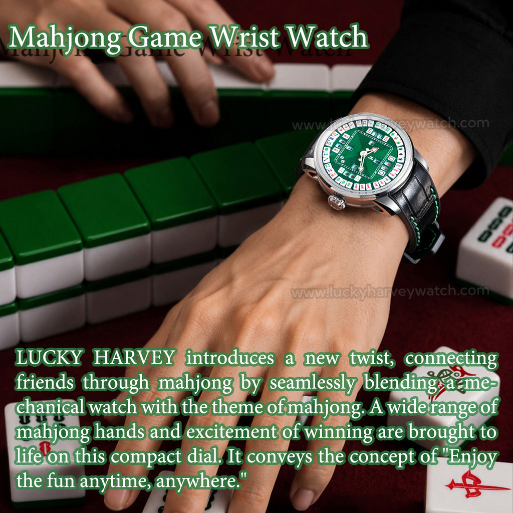 Lucky Harvey Mahjong Game Wheel Automatic Winding WristWatch