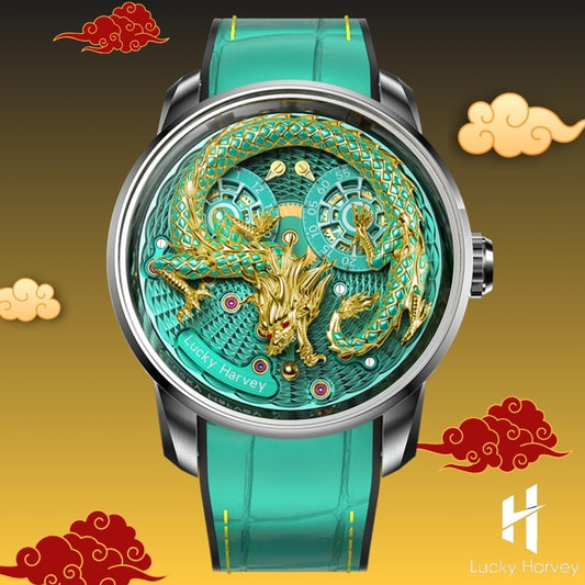 【Limited Edition】2024 Green Enamel Dragon Scale 999 Gold Pearl Automata Watch 200PCS Lucky Harvey